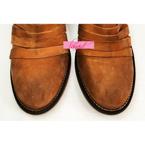 NEW Free People Hybrid Heel Boots Terracotta Tan Destroyed Leather Ankle Booties - Picture 7 of 12